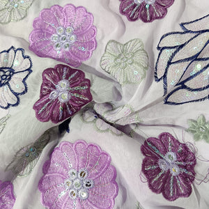 Lavender Floral Sequence Embroidery Georgette Fabric 12964