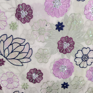 Lavender Floral Sequence Embroidery Georgette Fabric 12964