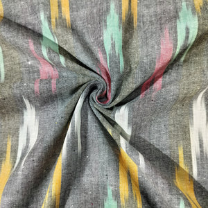 Grey Multicolor Ikkat Print Cotton Fabric 16284
