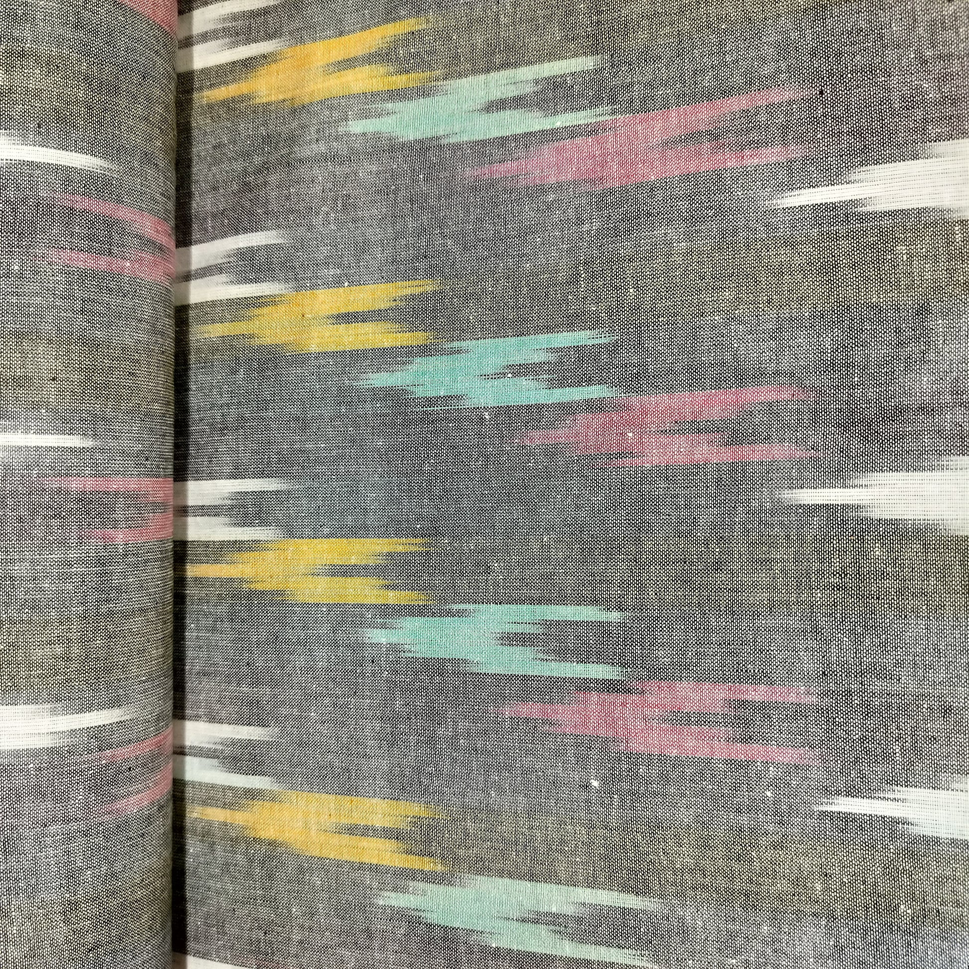 Grey Multicolor Ikkat Print Cotton Fabric 16284