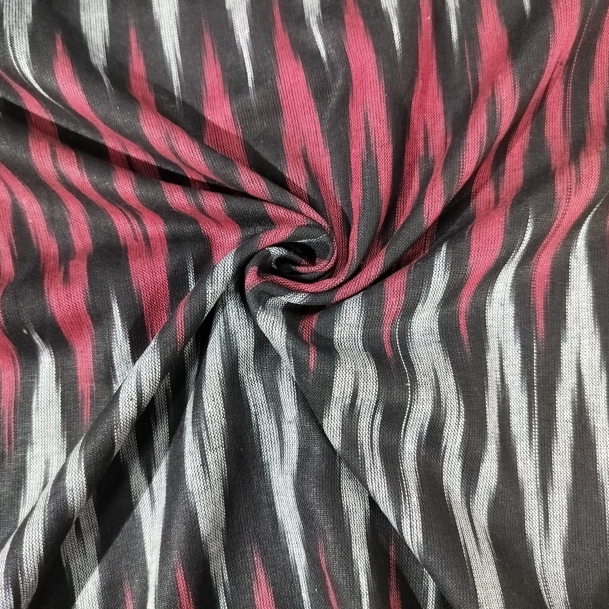Black Pink Ikkat Print Cotton Fabric 16318