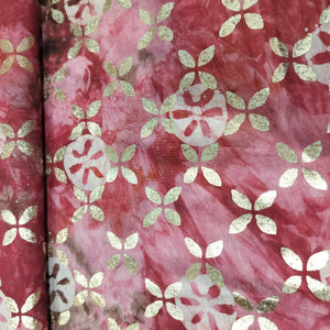 Pink Floral Batik Foil Print Chanderi Fabric 15512