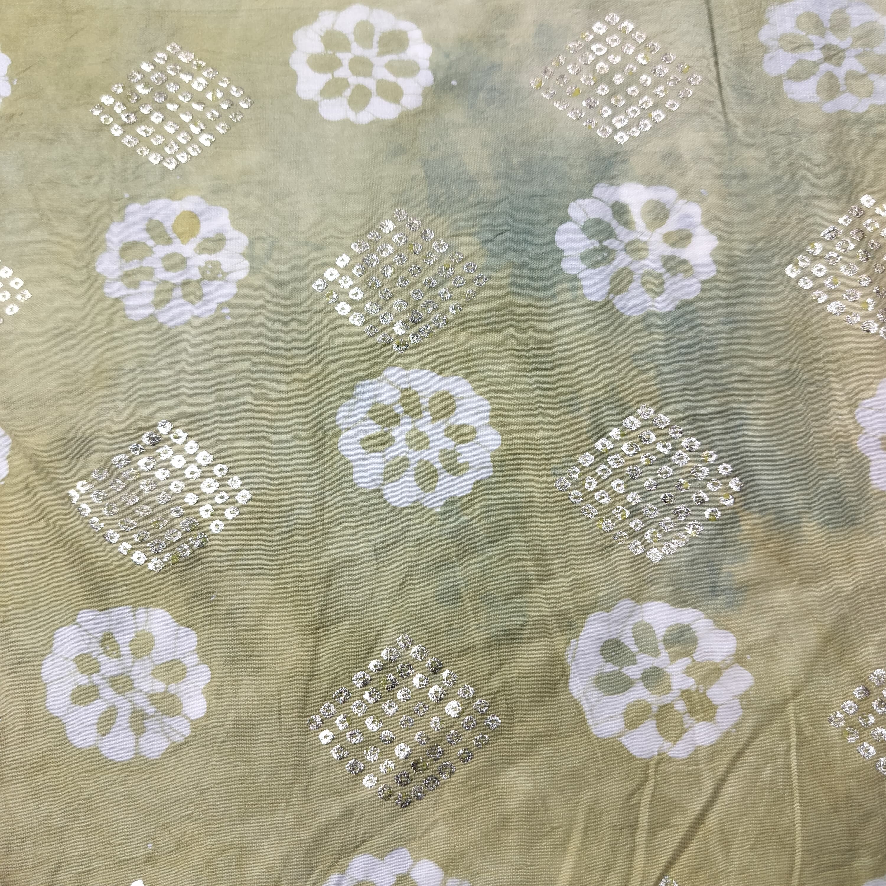 Green Batik Foil Print Chanderi Fabric 15510