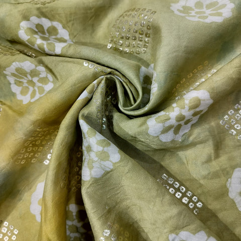 Green Batik Foil Print Chanderi Fabric 15510
