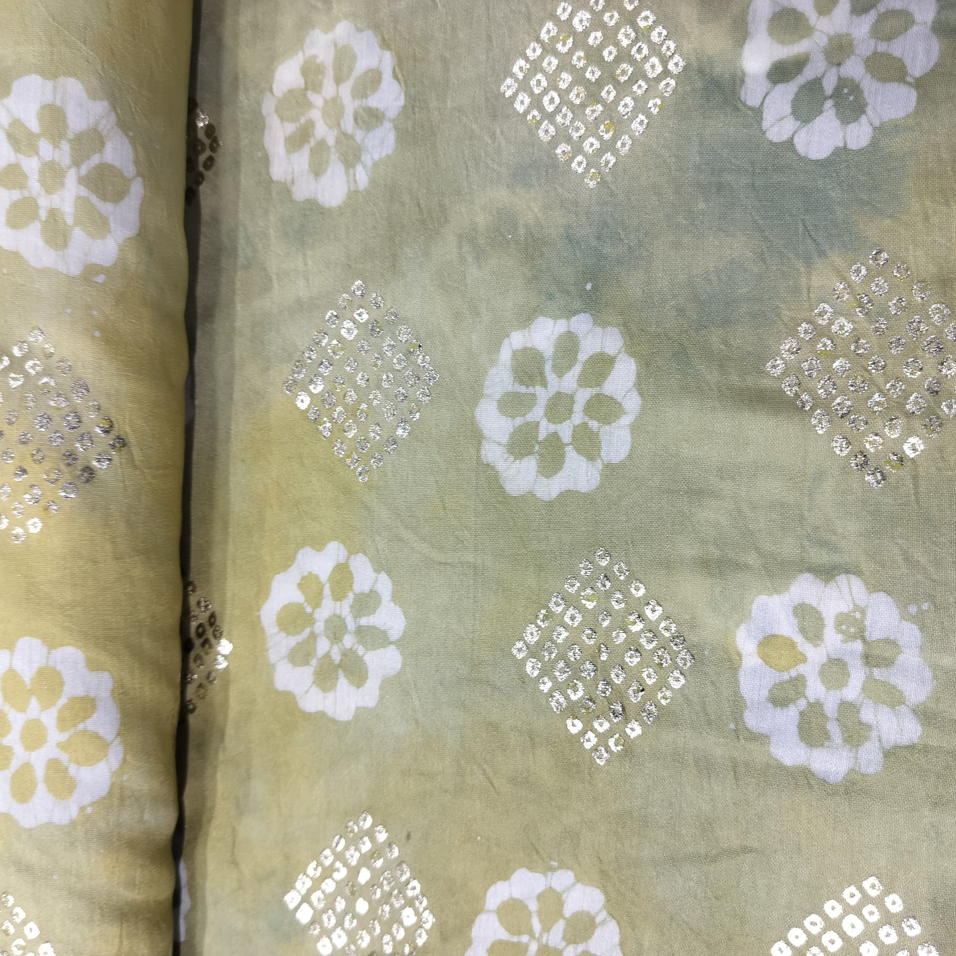 Green Batik Foil Print Chanderi Fabric 15510