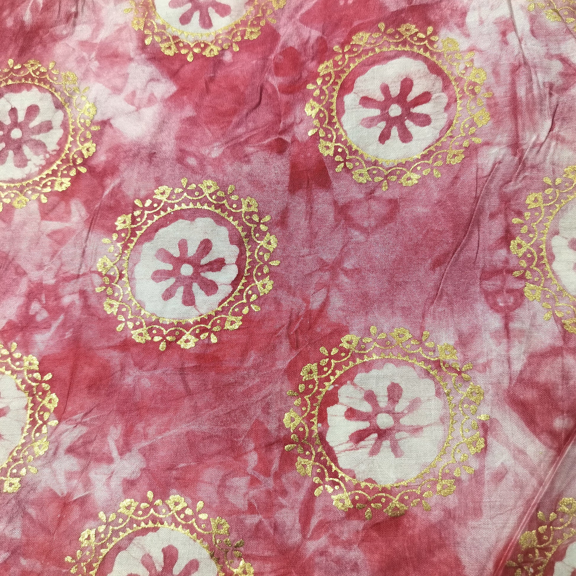 Pink Buti Batik Foil Print Chanderi Fabric 15515