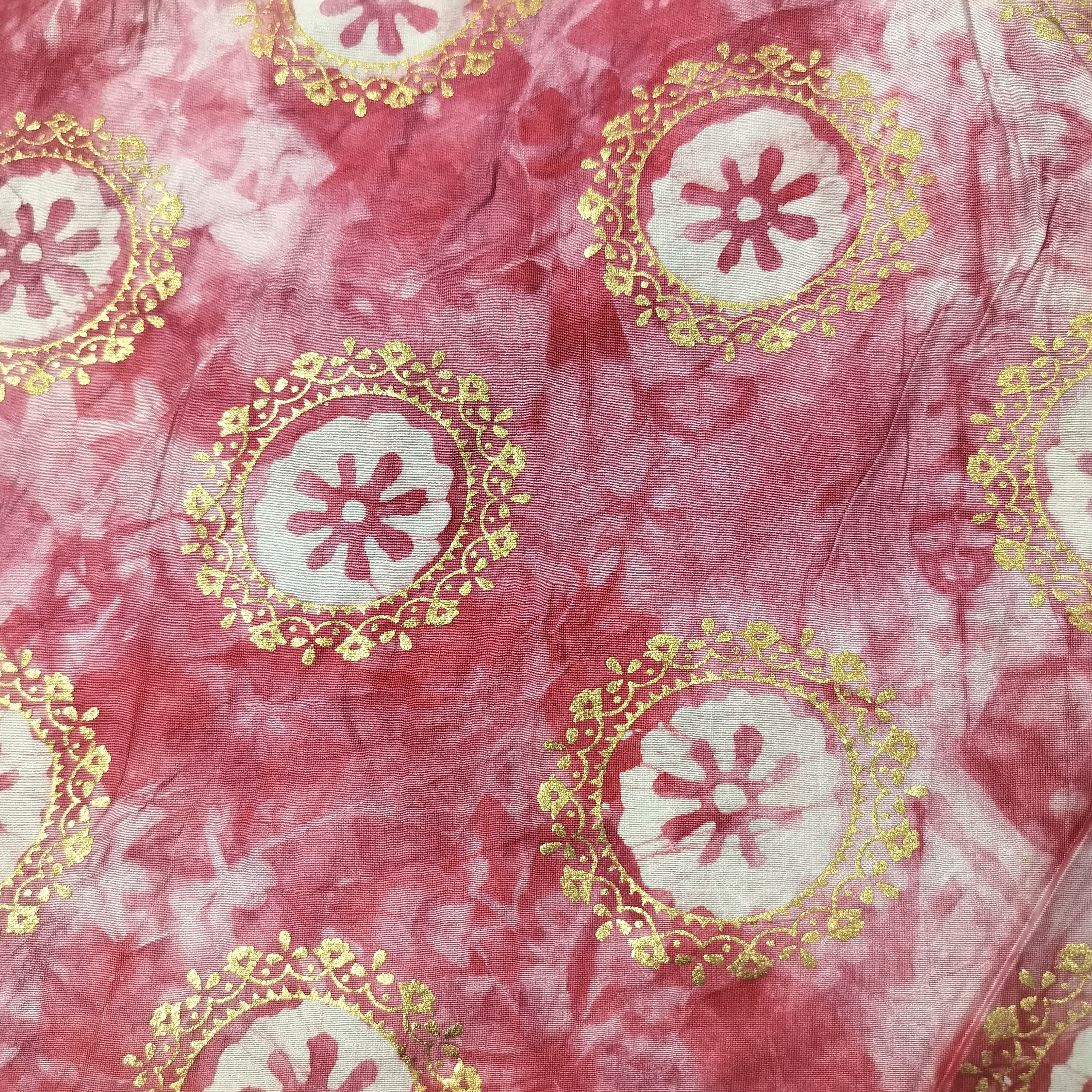 Pink Buti Batik Foil Print Chanderi Fabric 15515