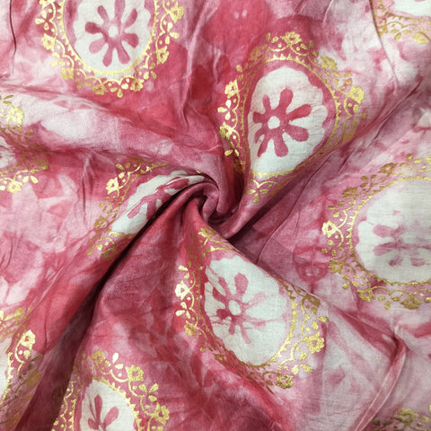 Pink Buti Batik Foil Print Chanderi Fabric 15515