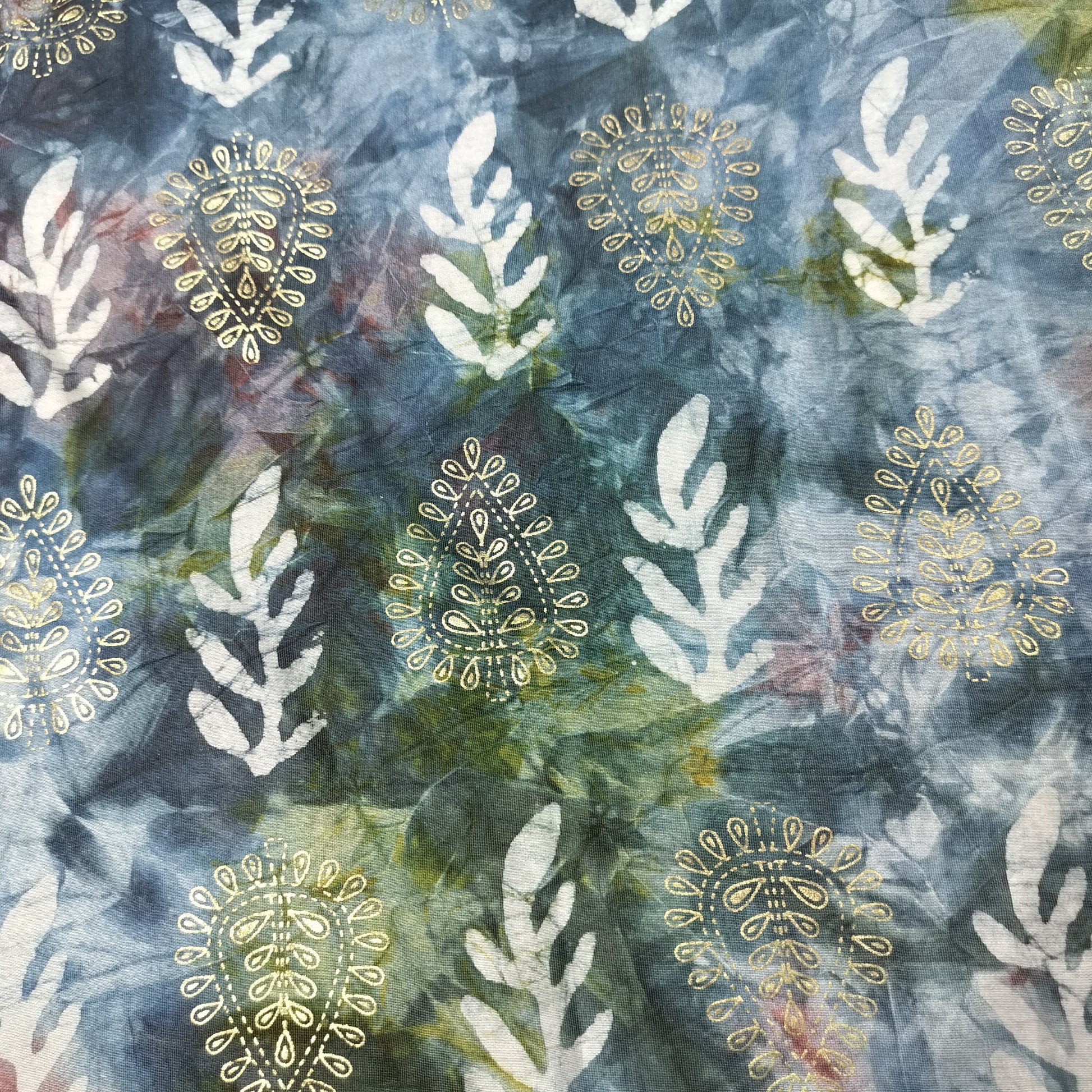 Blue Multicolor Batik Foil Print Chanderi Fabric 15508