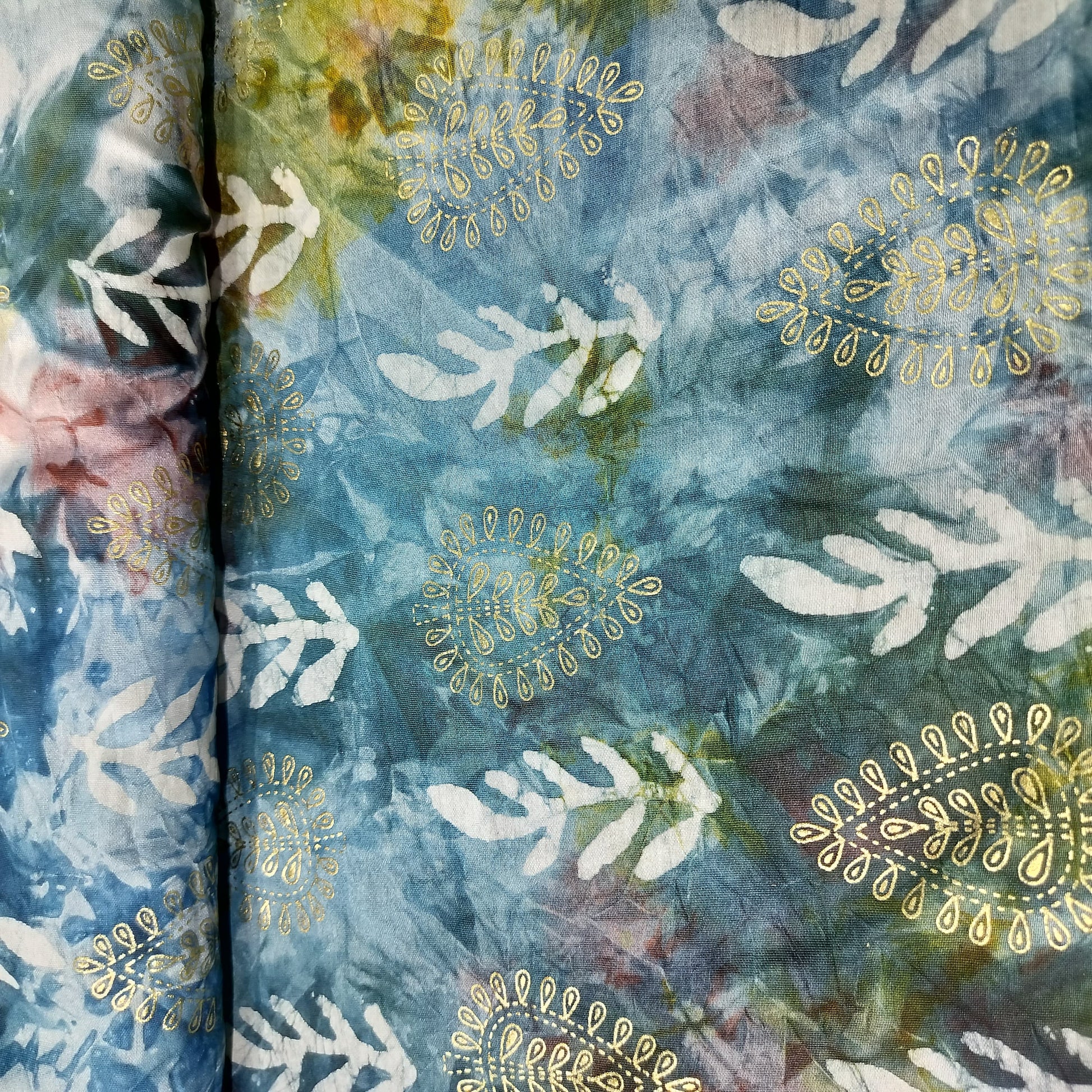Blue Multicolor Batik Foil Print Chanderi Fabric 15508