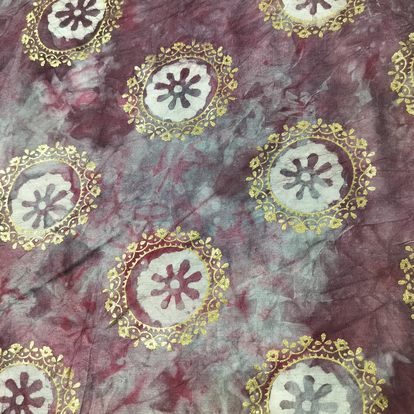 Purple Buti Batik Foil Print Chanderi Fabric 15514