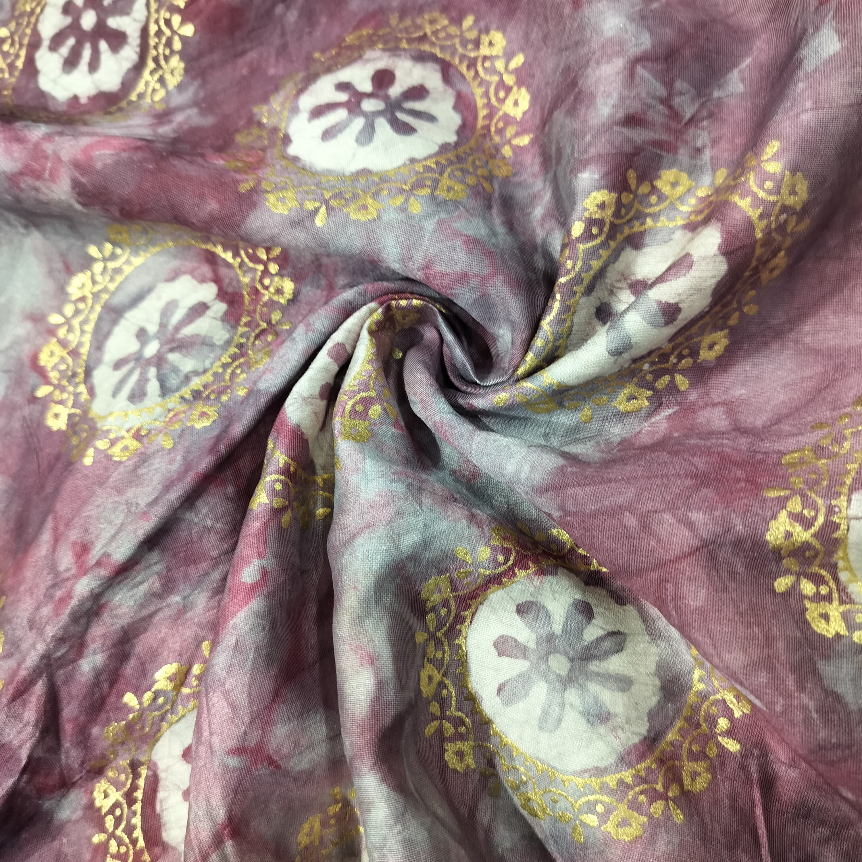 Purple Buti Batik Foil Print Chanderi Fabric 15514