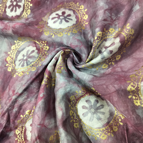 Purple Buti Batik Foil Print Chanderi Fabric 15514