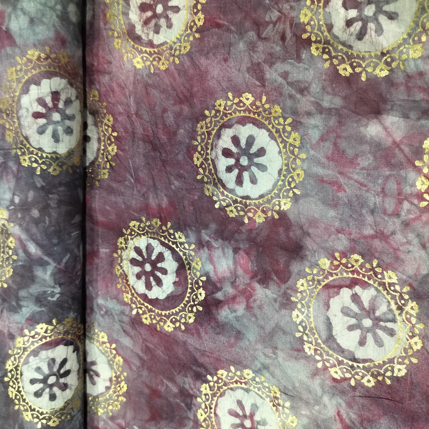 Purple Buti Batik Foil Print Chanderi Fabric 15514