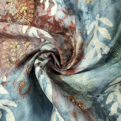 Blue Batik Foil Print Chanderi Fabric 15509