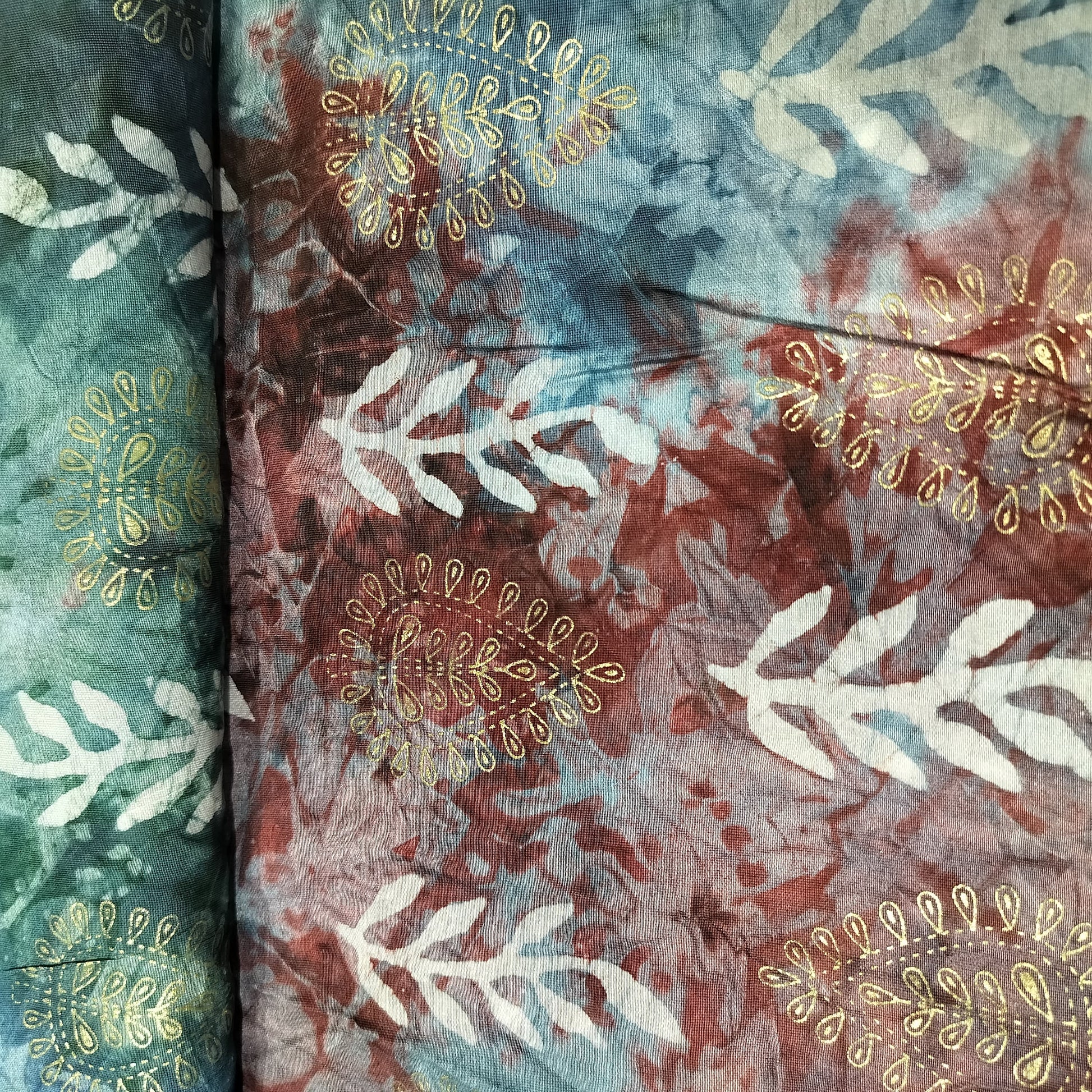 Blue Batik Foil Print Chanderi Fabric 15509