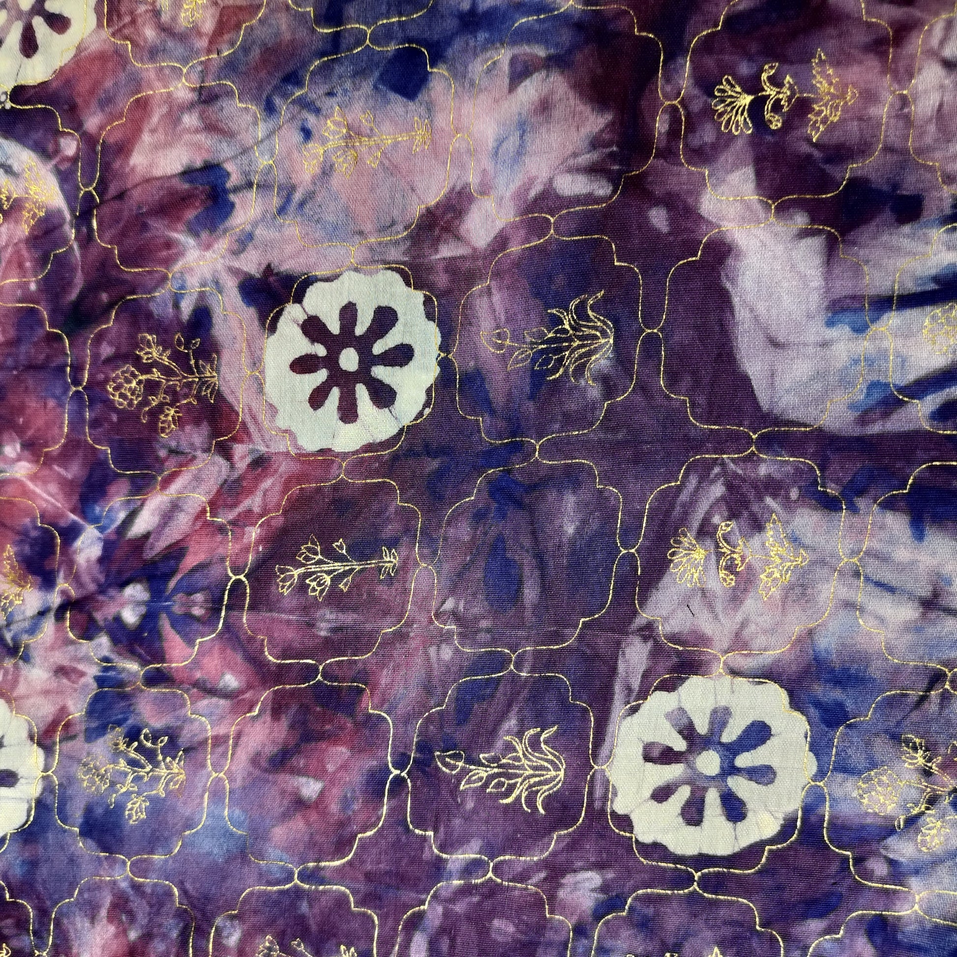 Purple Buti Batik Foil Print Chanderi Fabric 15518