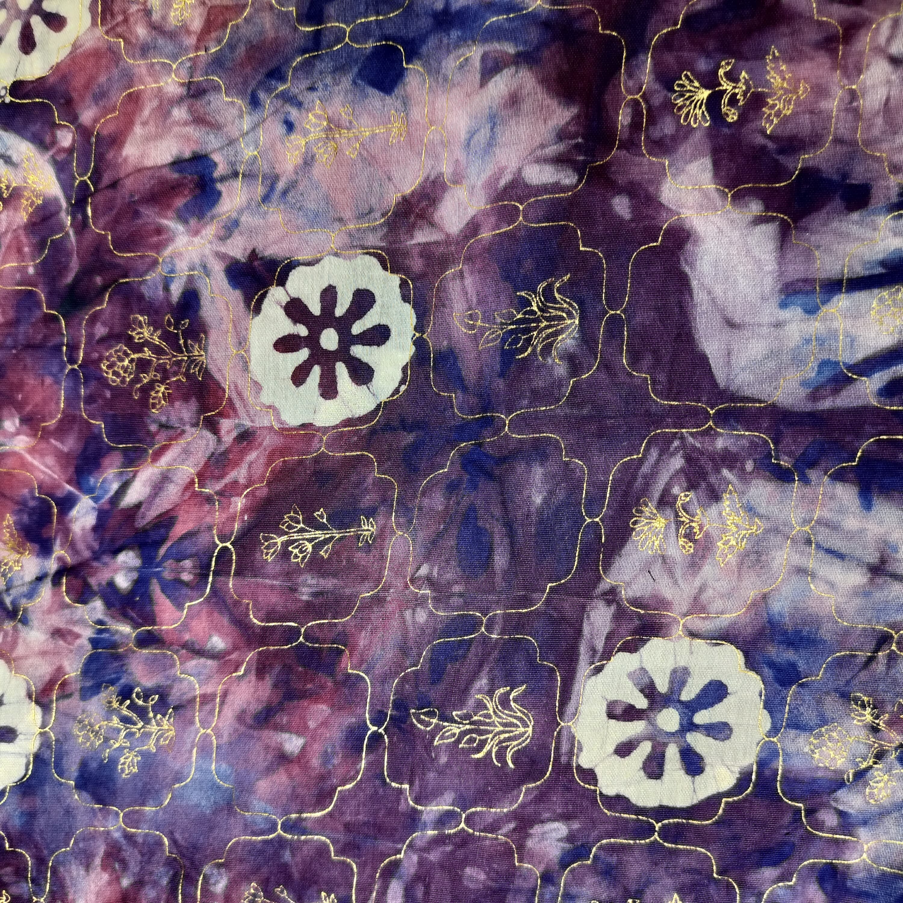 Purple Buti Batik Foil Print Chanderi Fabric 15518