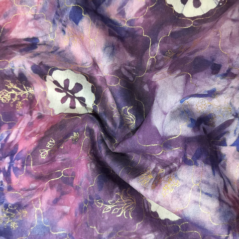 Purple Buti Batik Foil Print Chanderi Fabric 15518