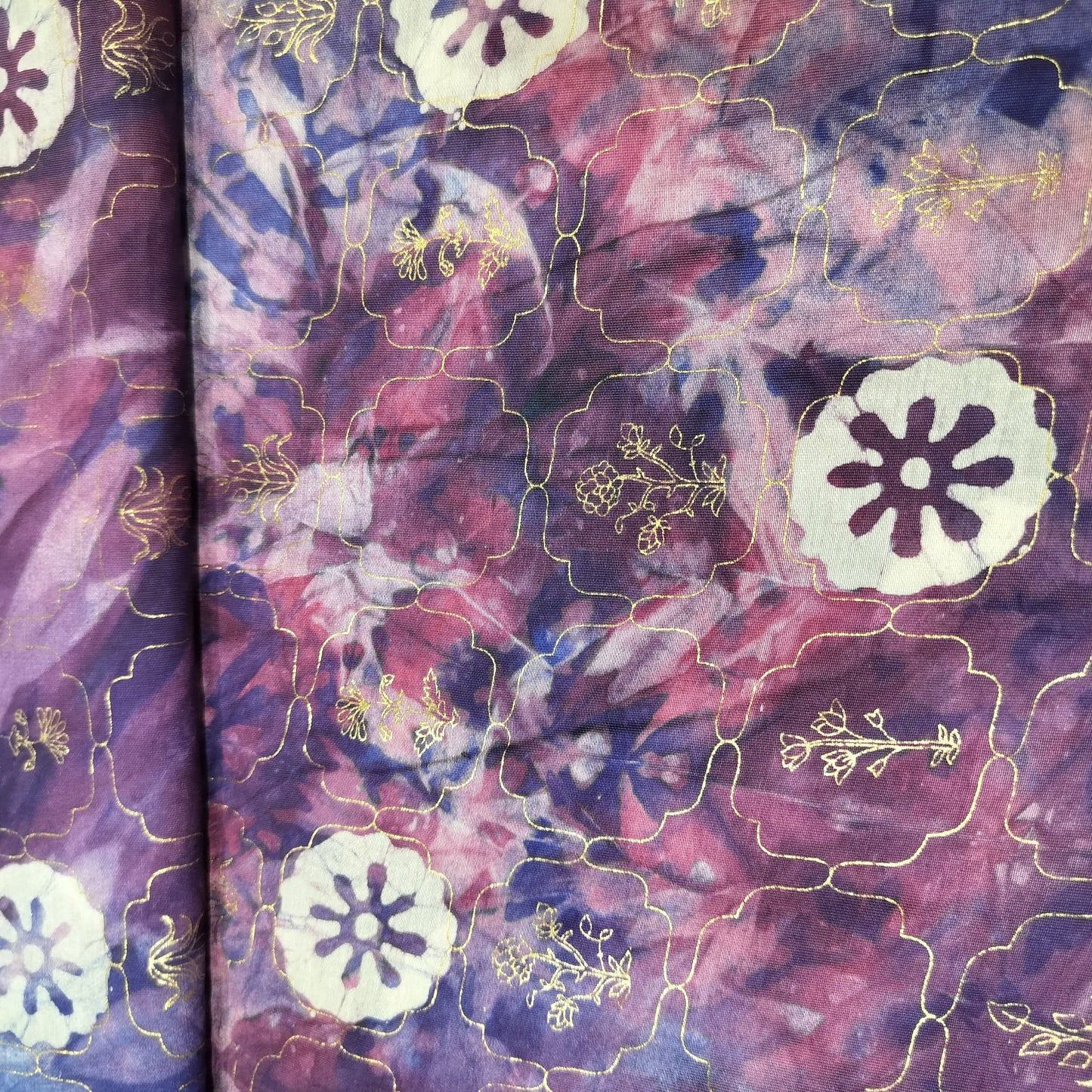 Purple Buti Batik Foil Print Chanderi Fabric 15518