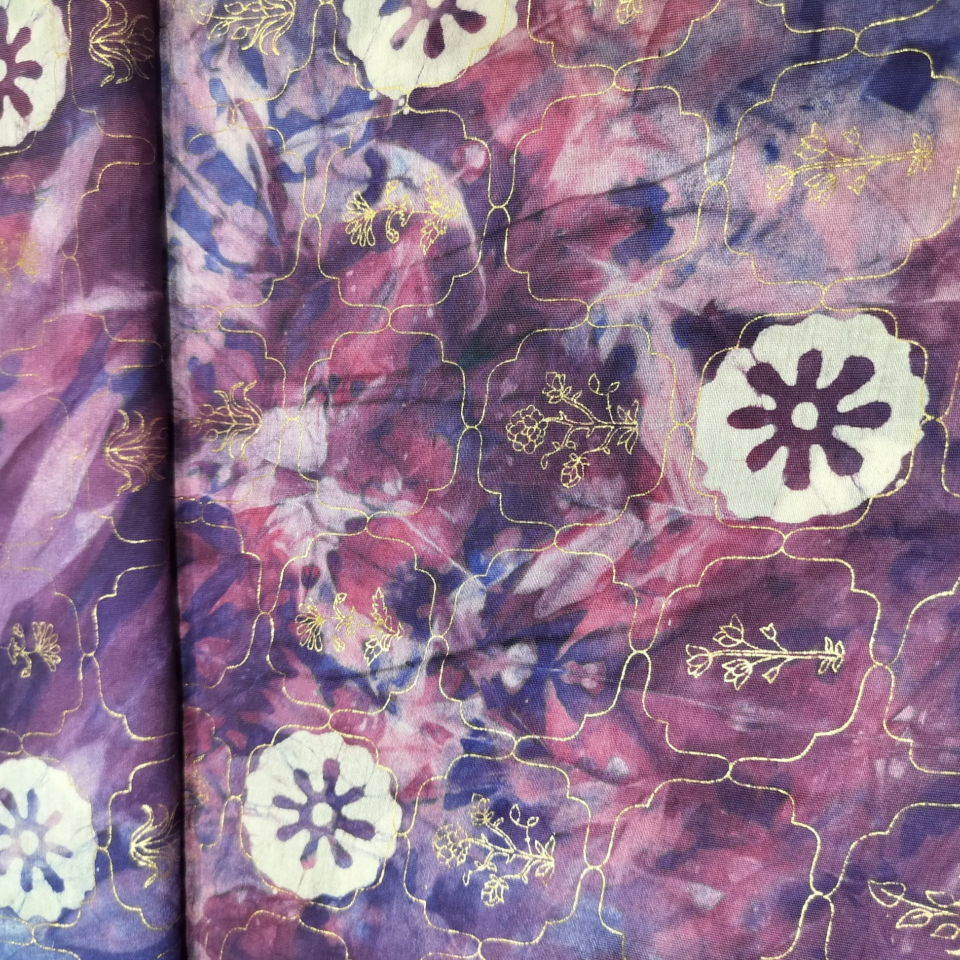 Purple Buti Batik Foil Print Chanderi Fabric 15518