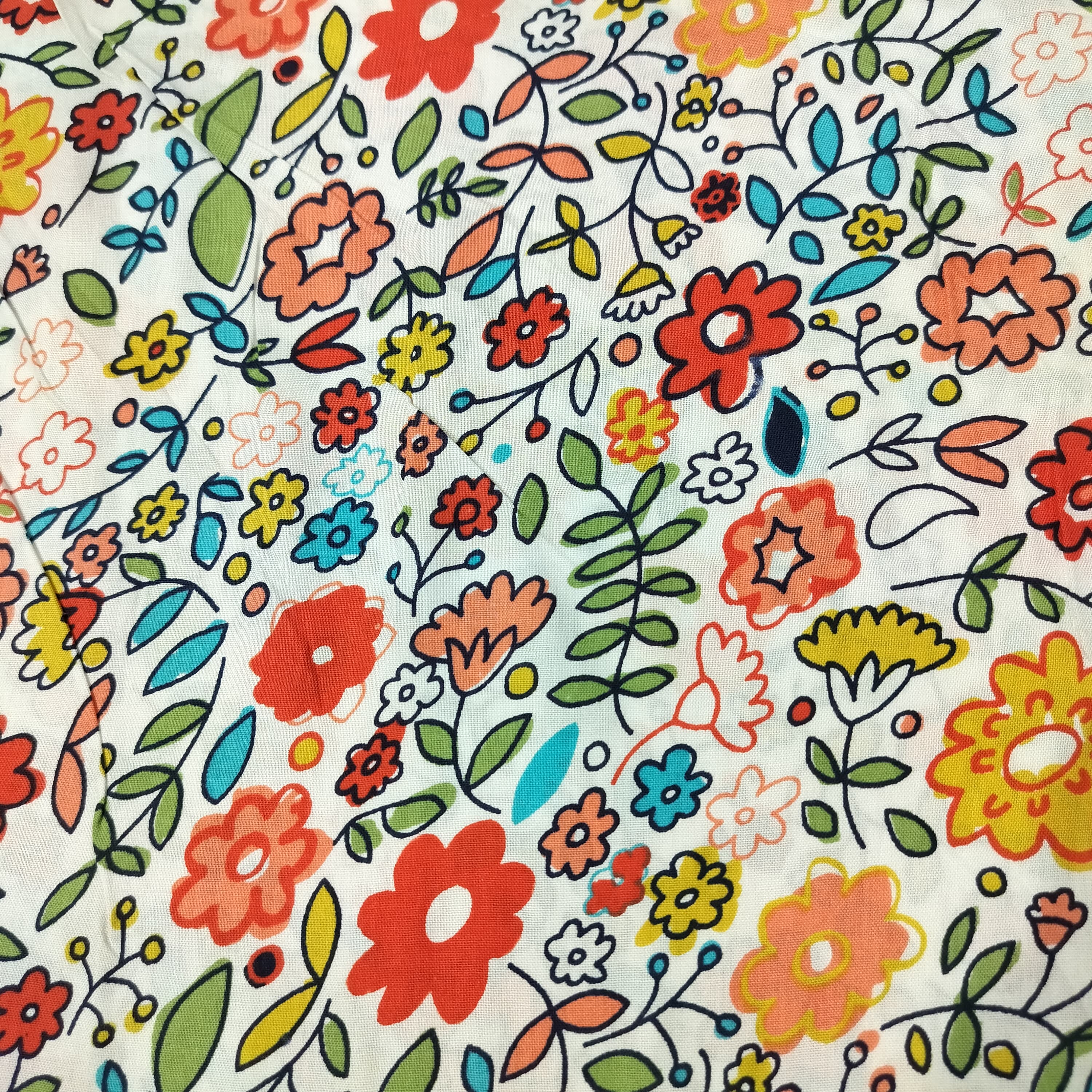 White with Multicolor Floral Rayon Fabric 7001