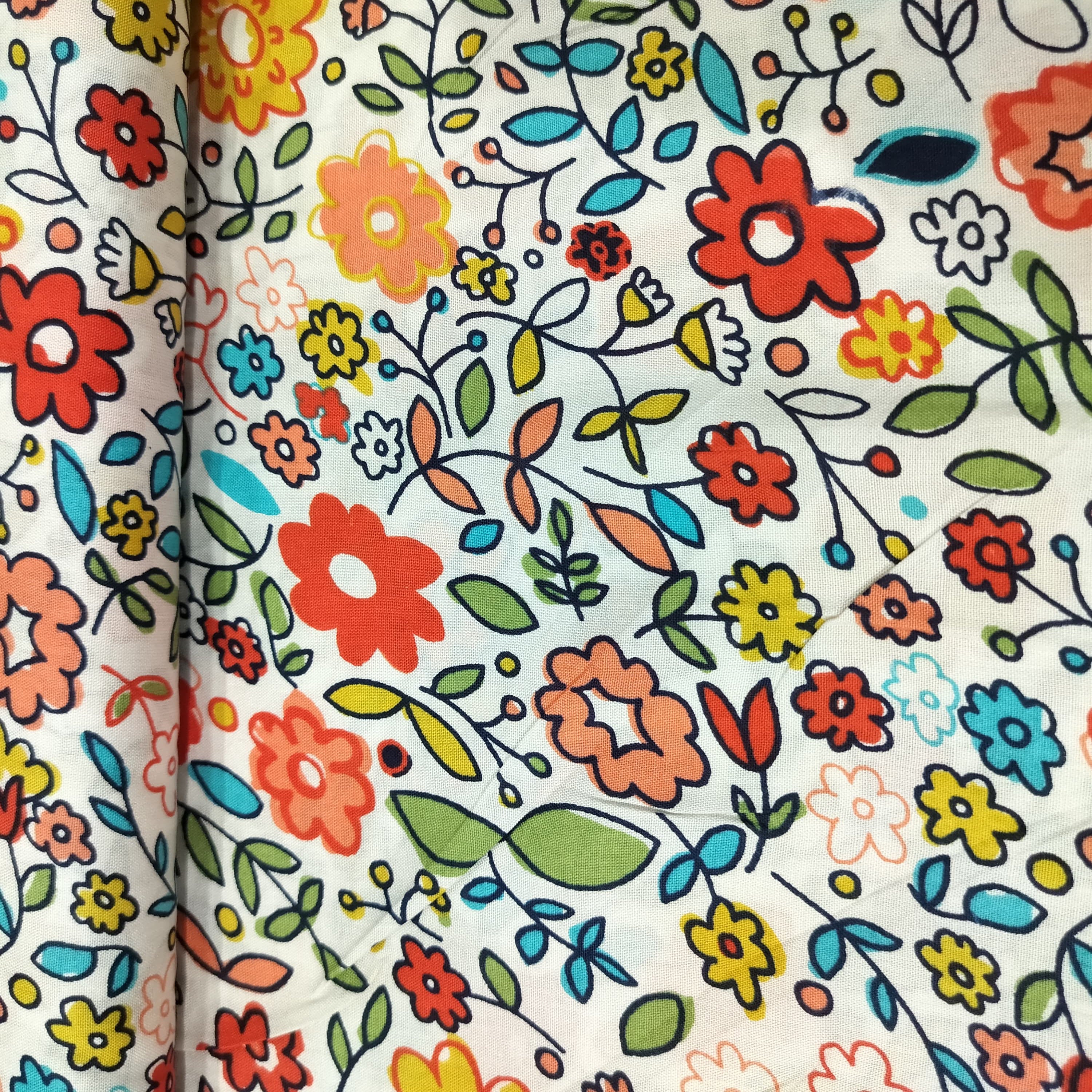 White with Multicolor Floral Rayon Fabric 7001
