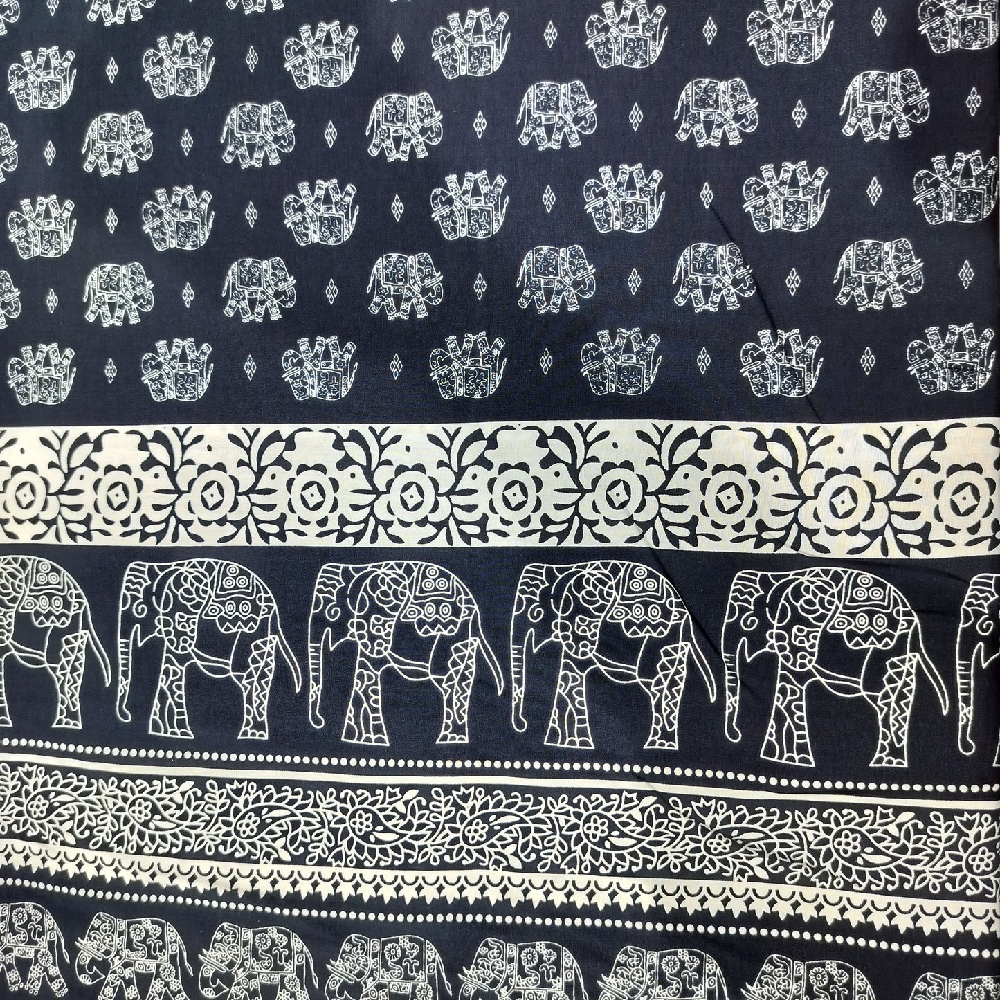 Navy Blue Tropical Print Rayon Fabric 17337