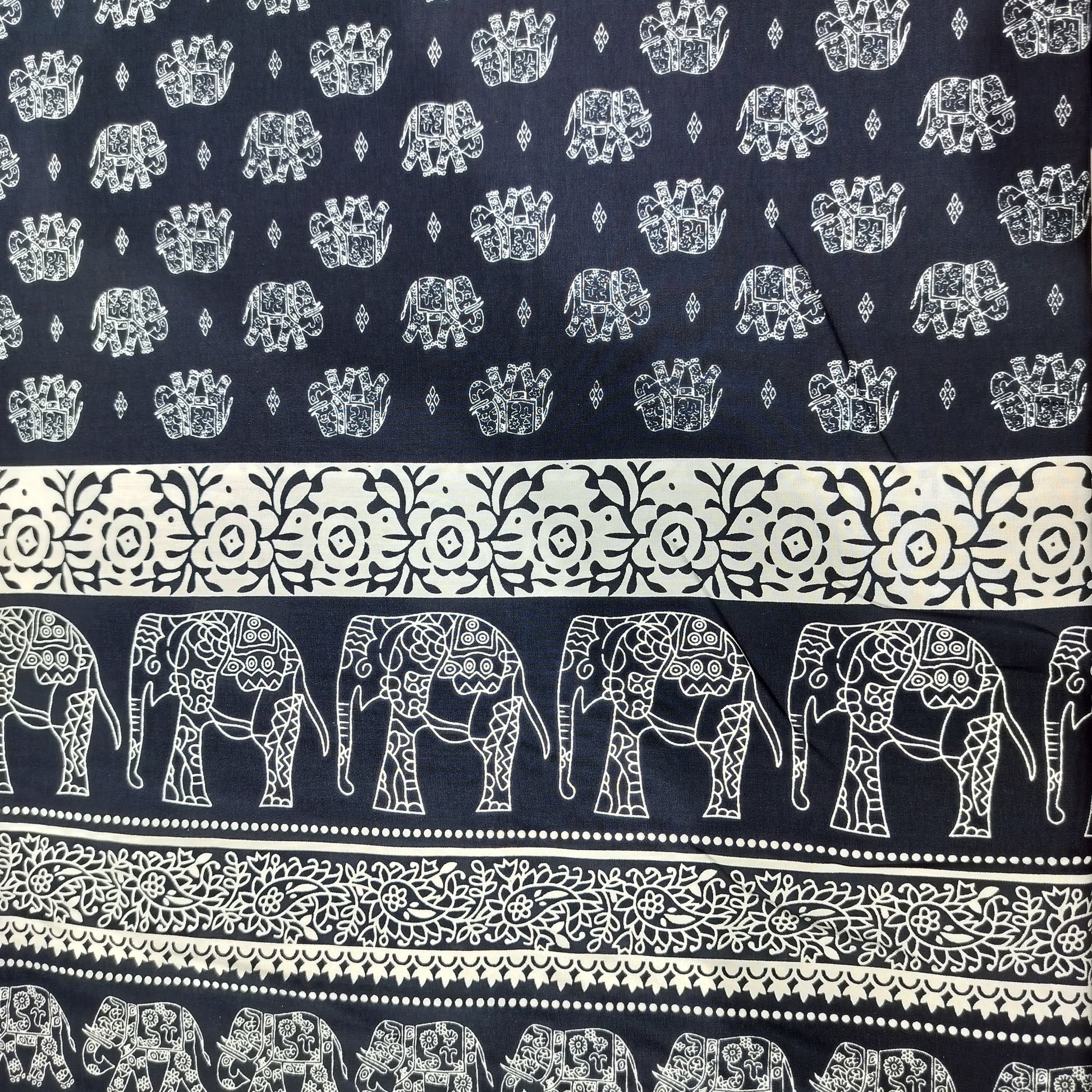 Navy Blue Tropical Print Rayon Fabric 17337