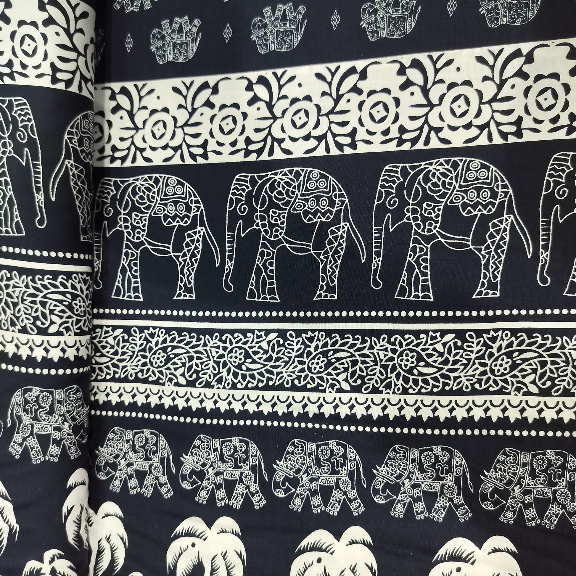 Navy Blue Tropical Print Rayon Fabric 17337