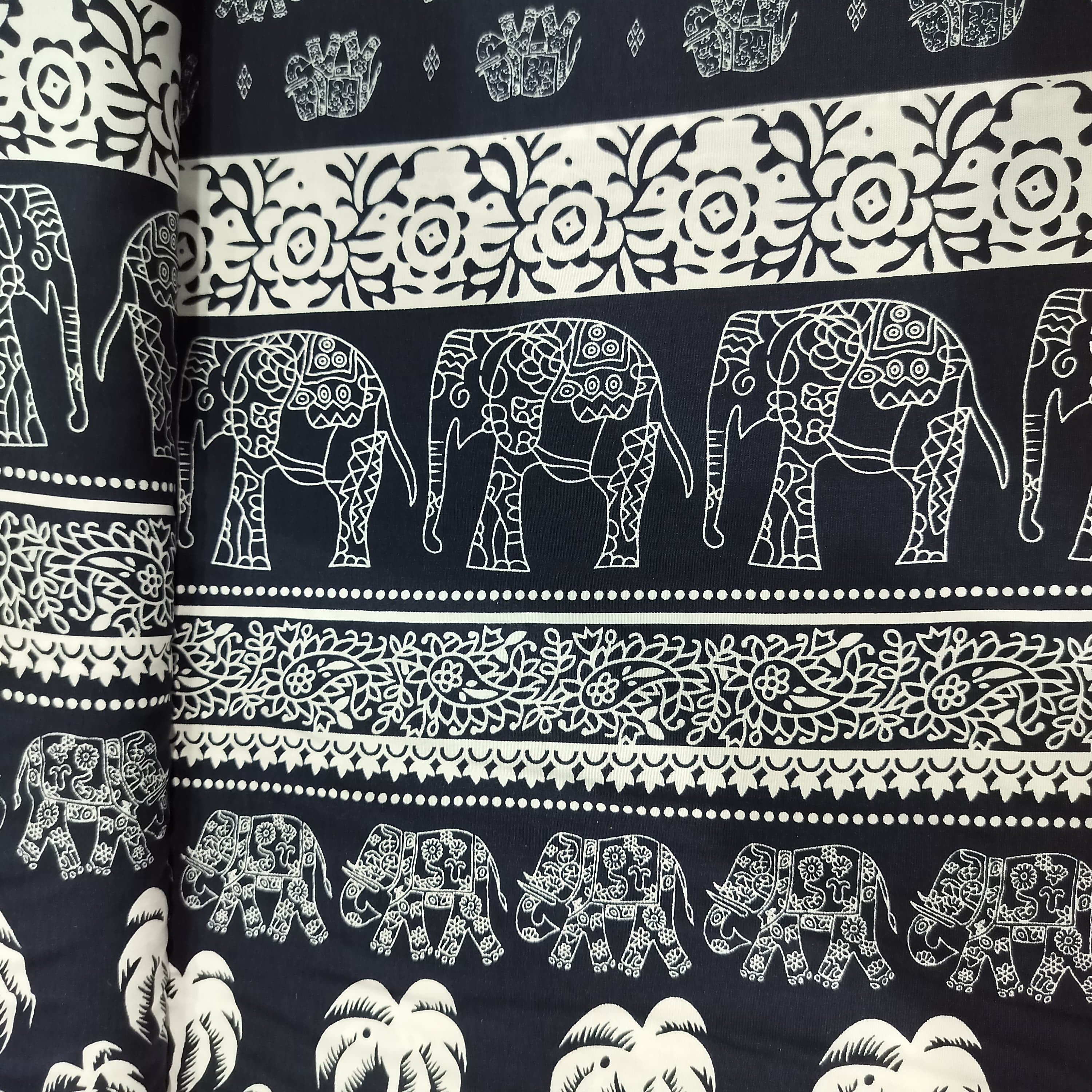 Navy Blue Tropical Print Rayon Fabric 17337