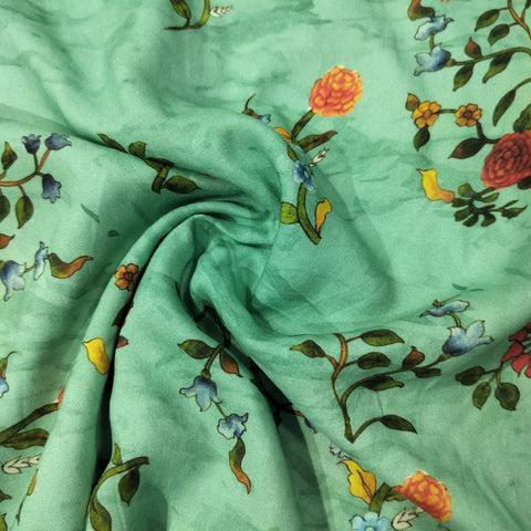 Green Floral Printed Rayon Fabric 4426