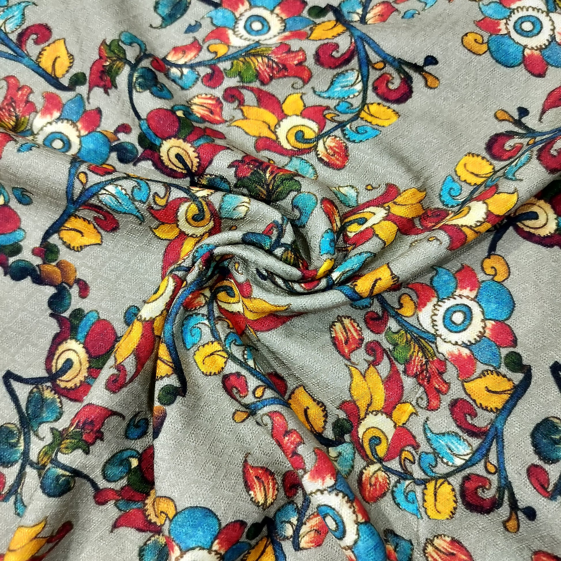 Green Floral Printed Viscose Fabric 4414 