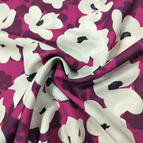 Pink Floral Print Satin Fabric 13954