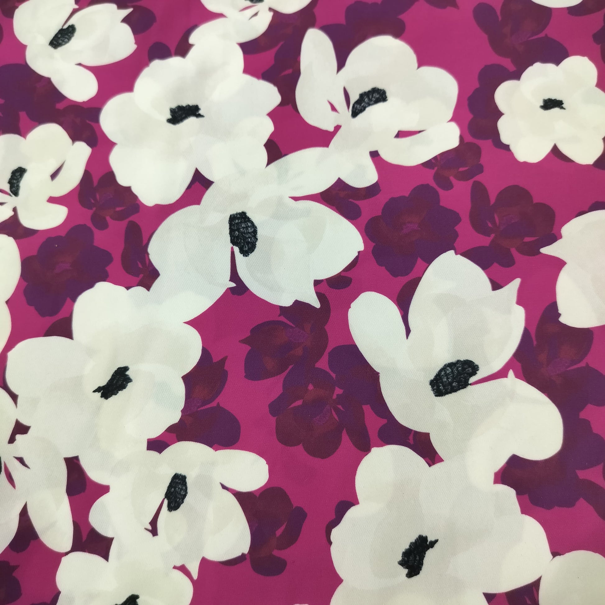 Pink Floral Print Satin Fabric 13954