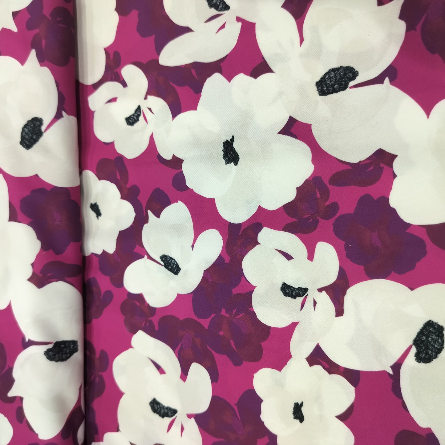 Pink Floral Print Satin Fabric 13954