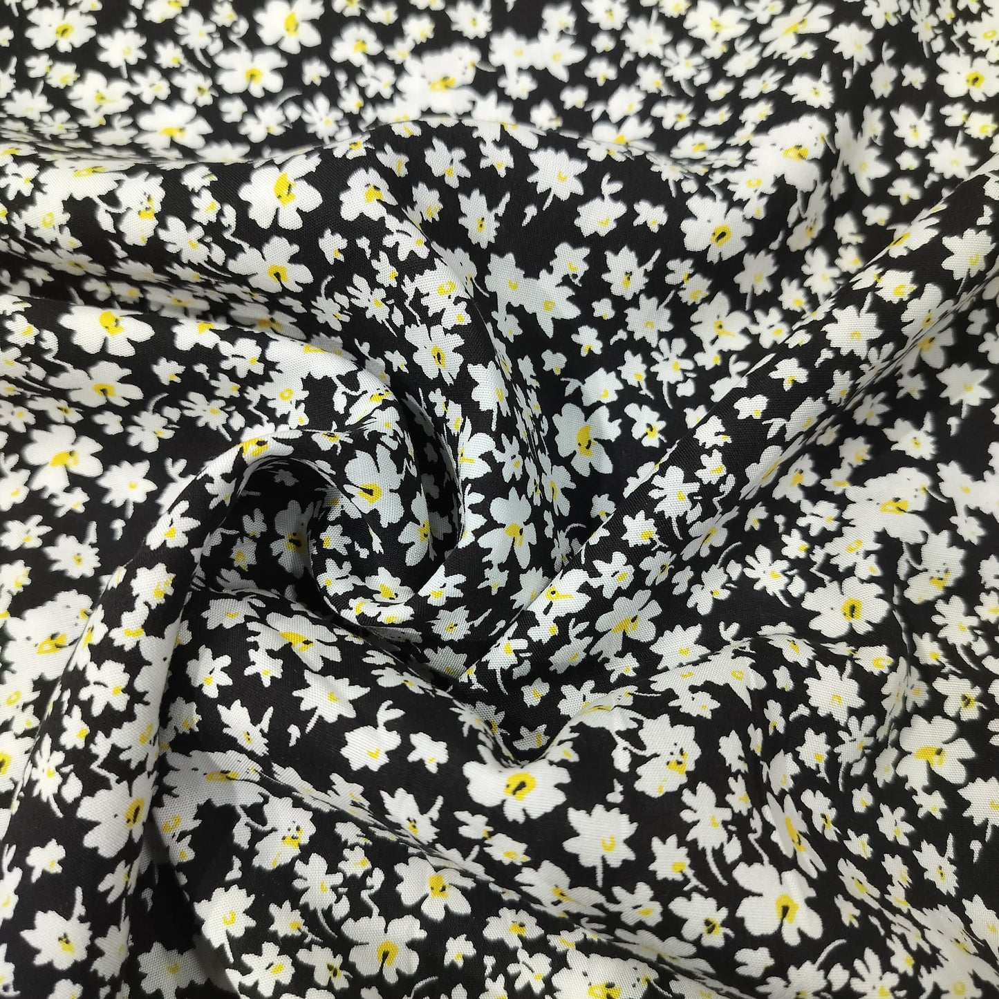 Black Floral Print Rayon Fabric 17319