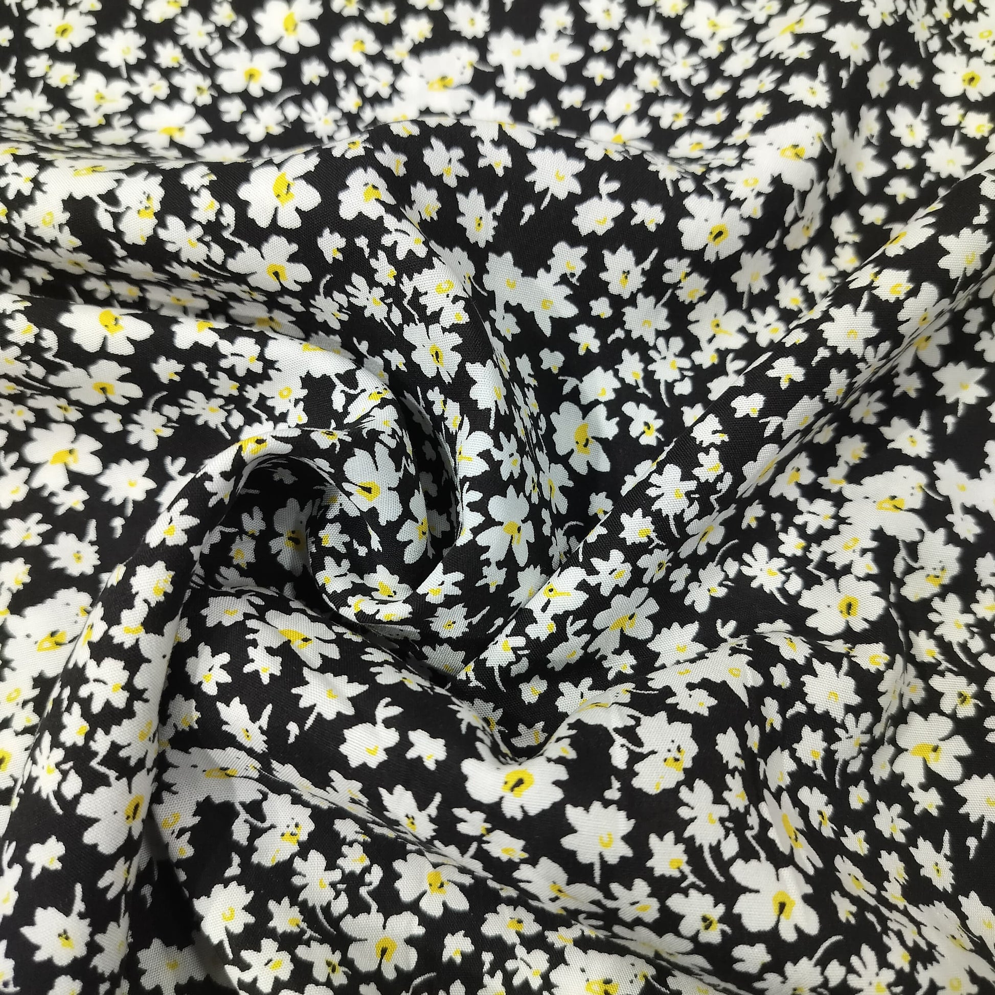 Black Floral Print Rayon Fabric 17319