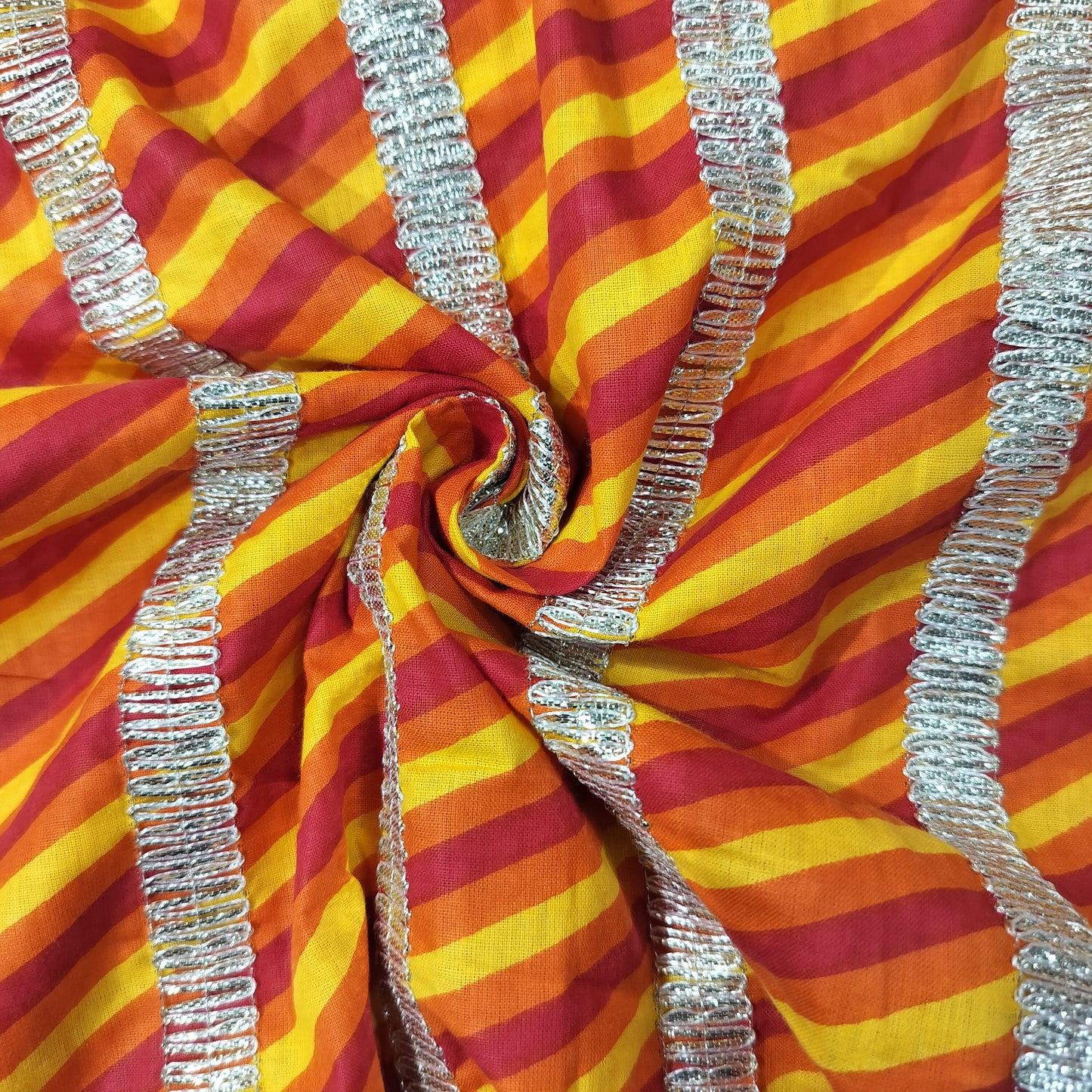 Orange Lehariya Print Gota Work Cambric Cotton Fabric 15951
