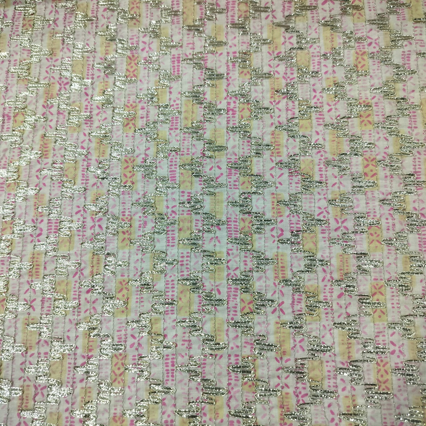 Pink Floral Print Gota Work Cambric Cotton Fabric 15936
