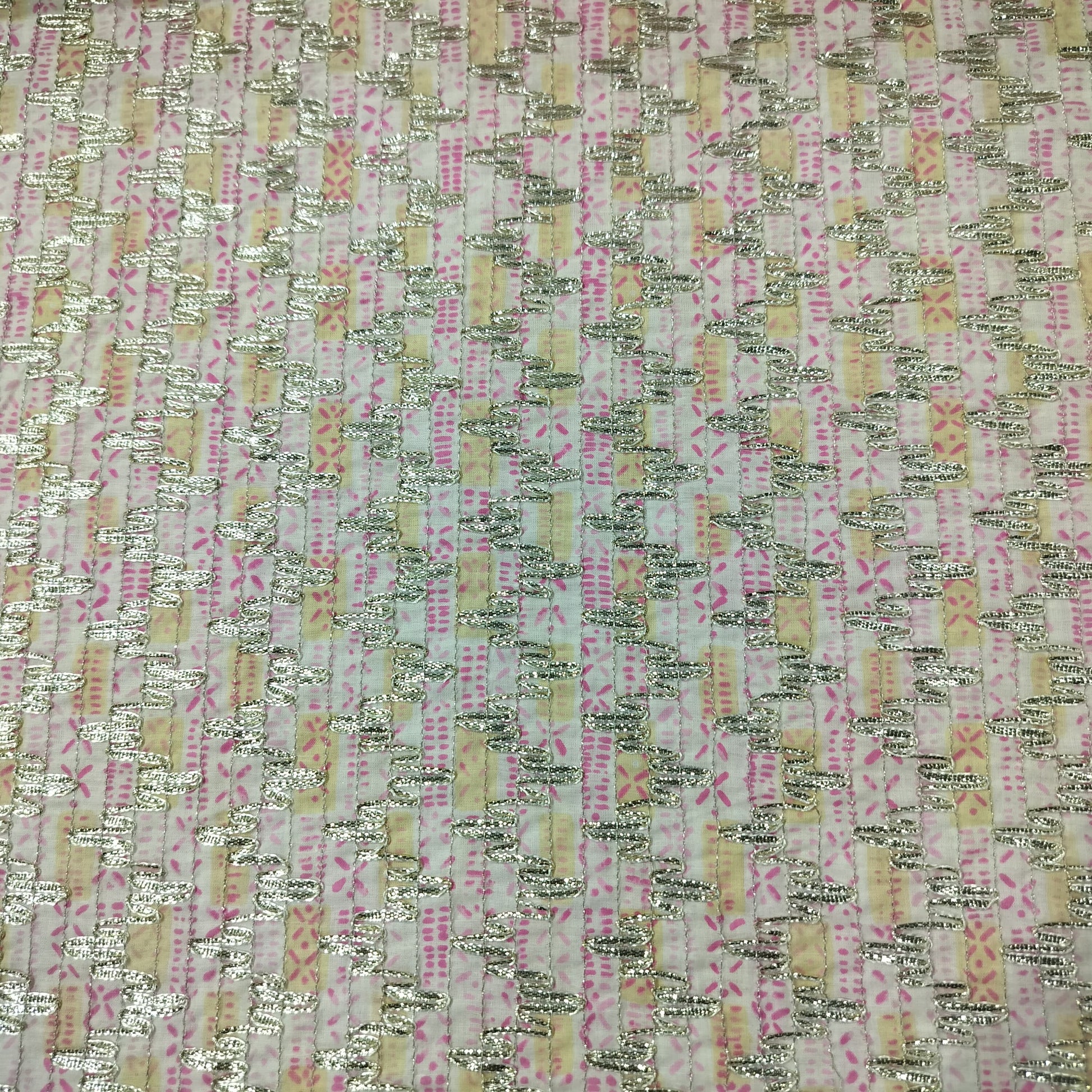 Pink Floral Print Gota Work Cambric Cotton Fabric 15936