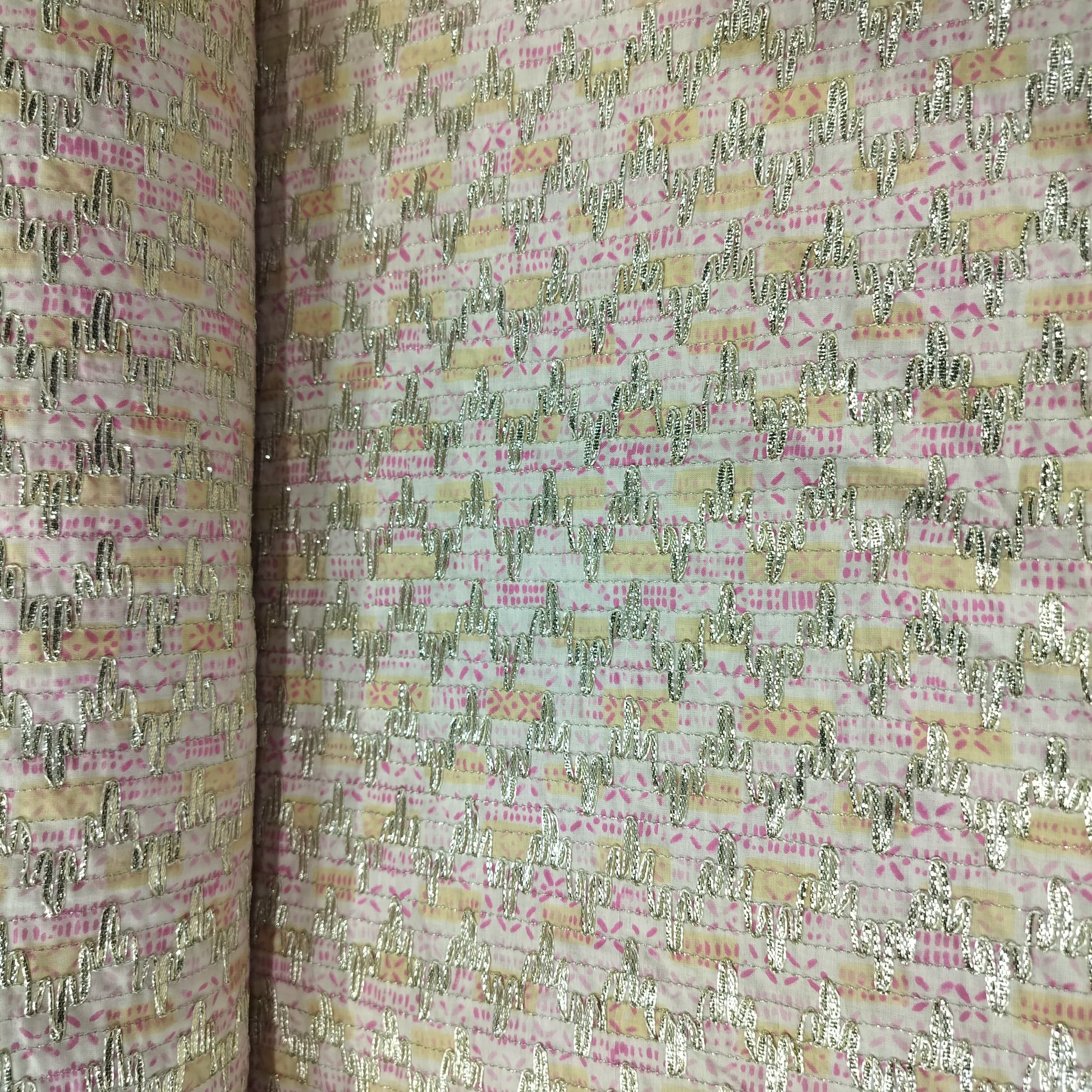 Pink Floral Print Gota Work Cambric Cotton Fabric 15936