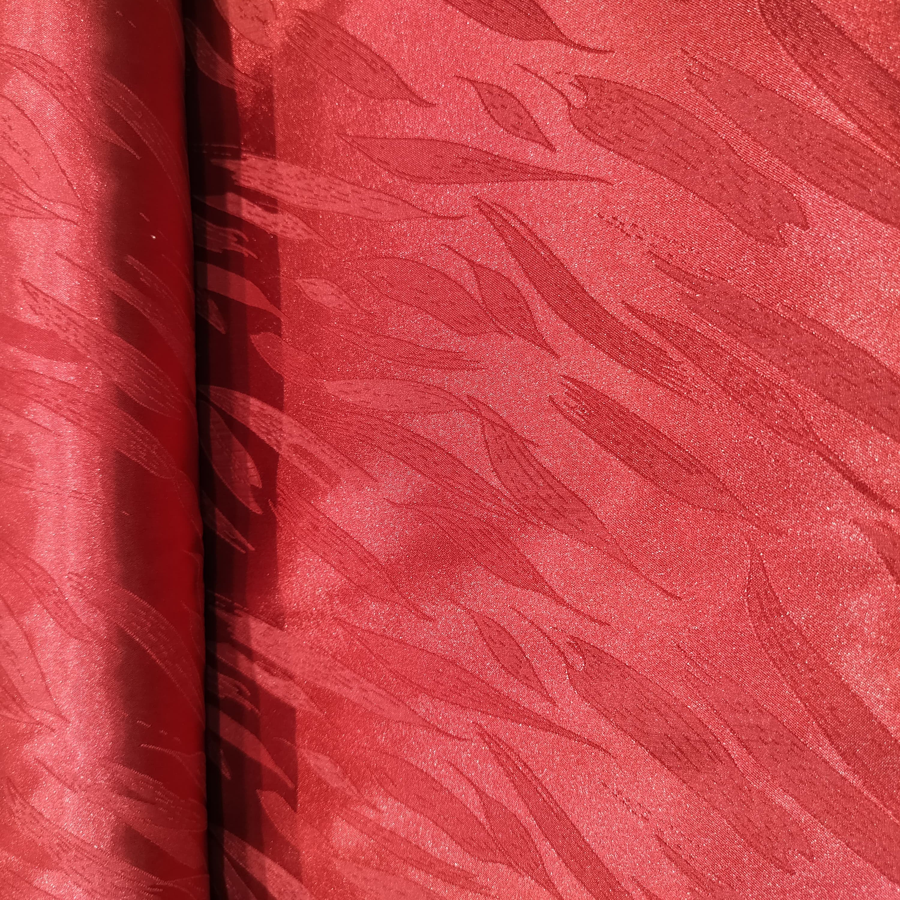 Red Leaves Satin Jacquard Fabric 14400