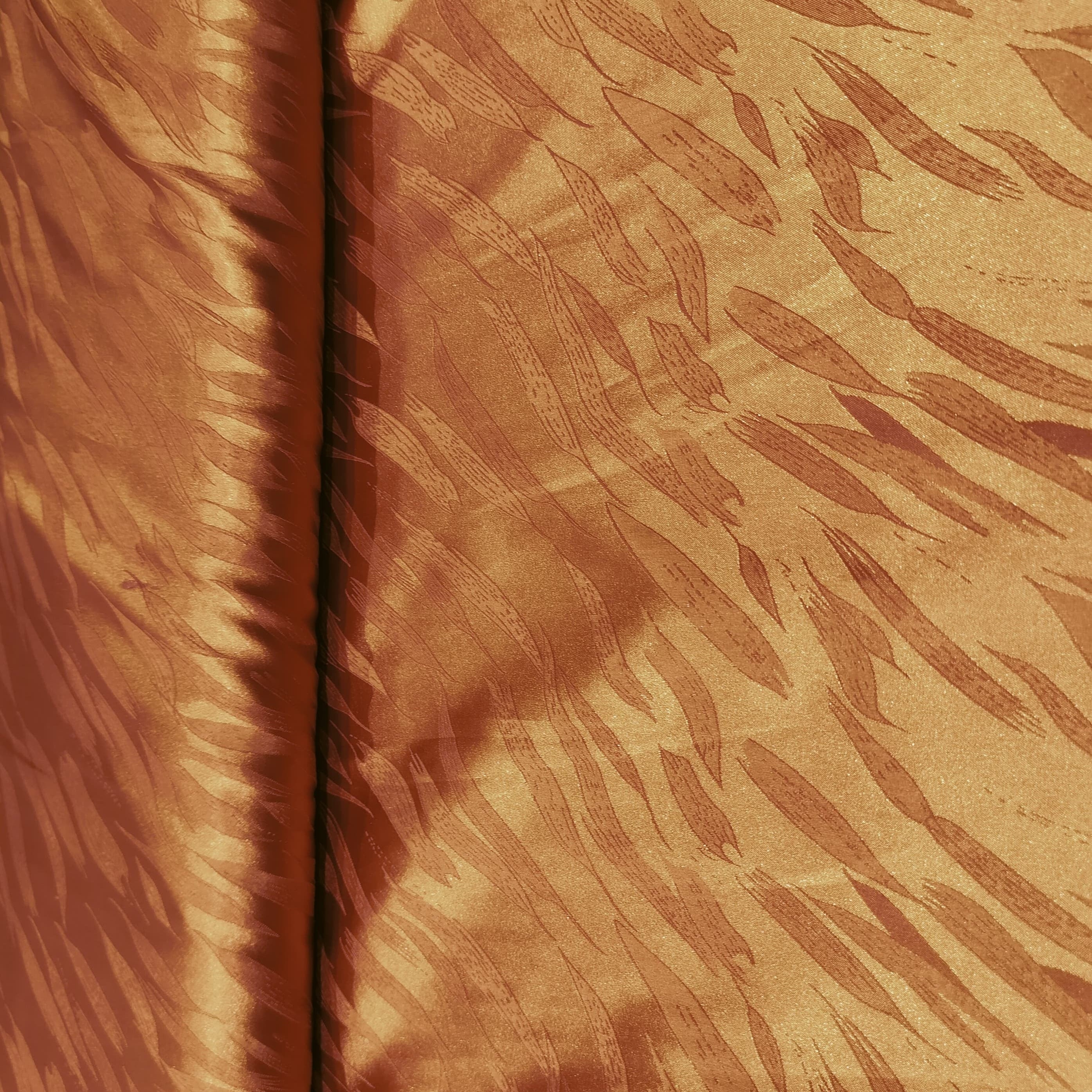 Orange Leaves Satin Jacquard Fabric 14399