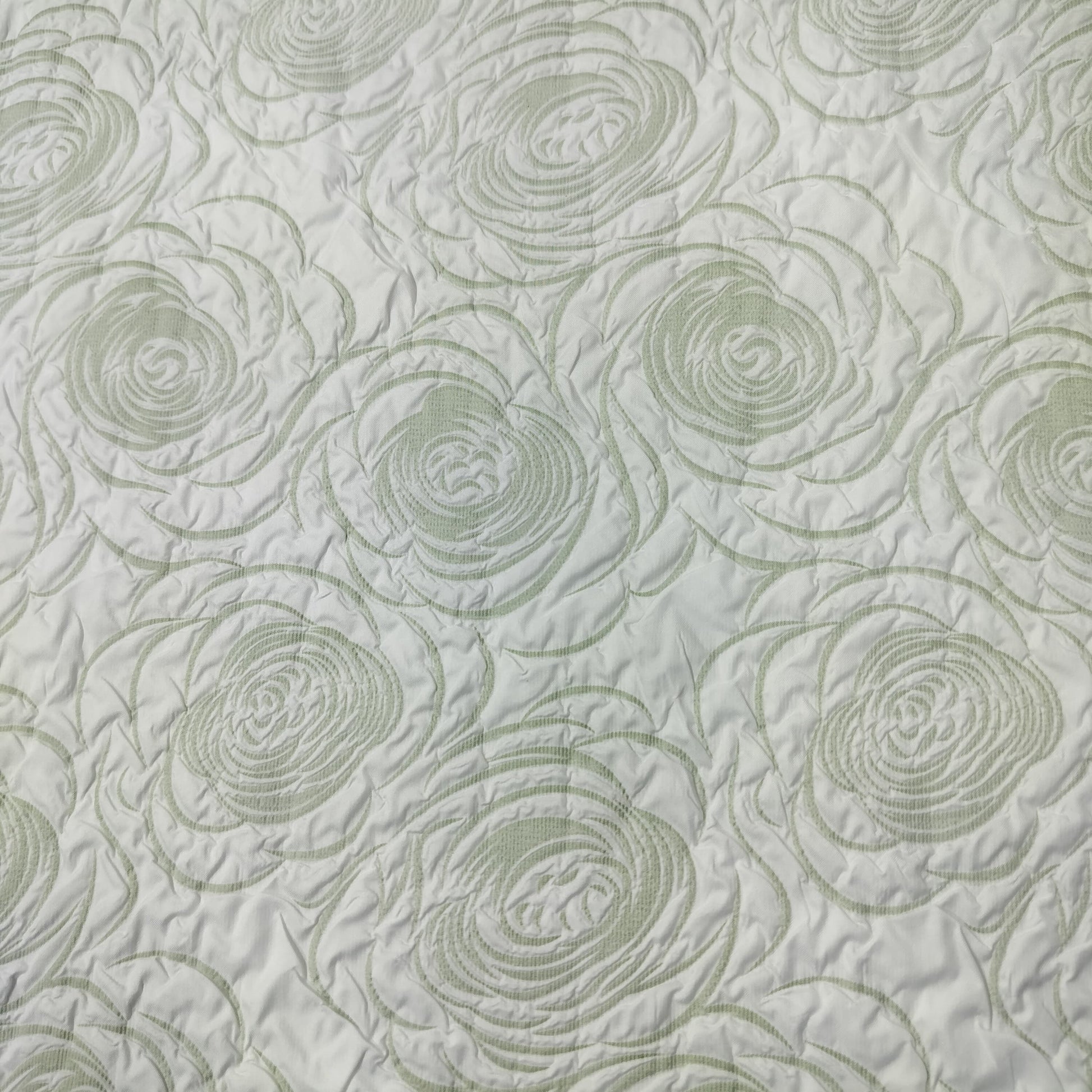 White & Green Floral Print Satin Fabric 11192