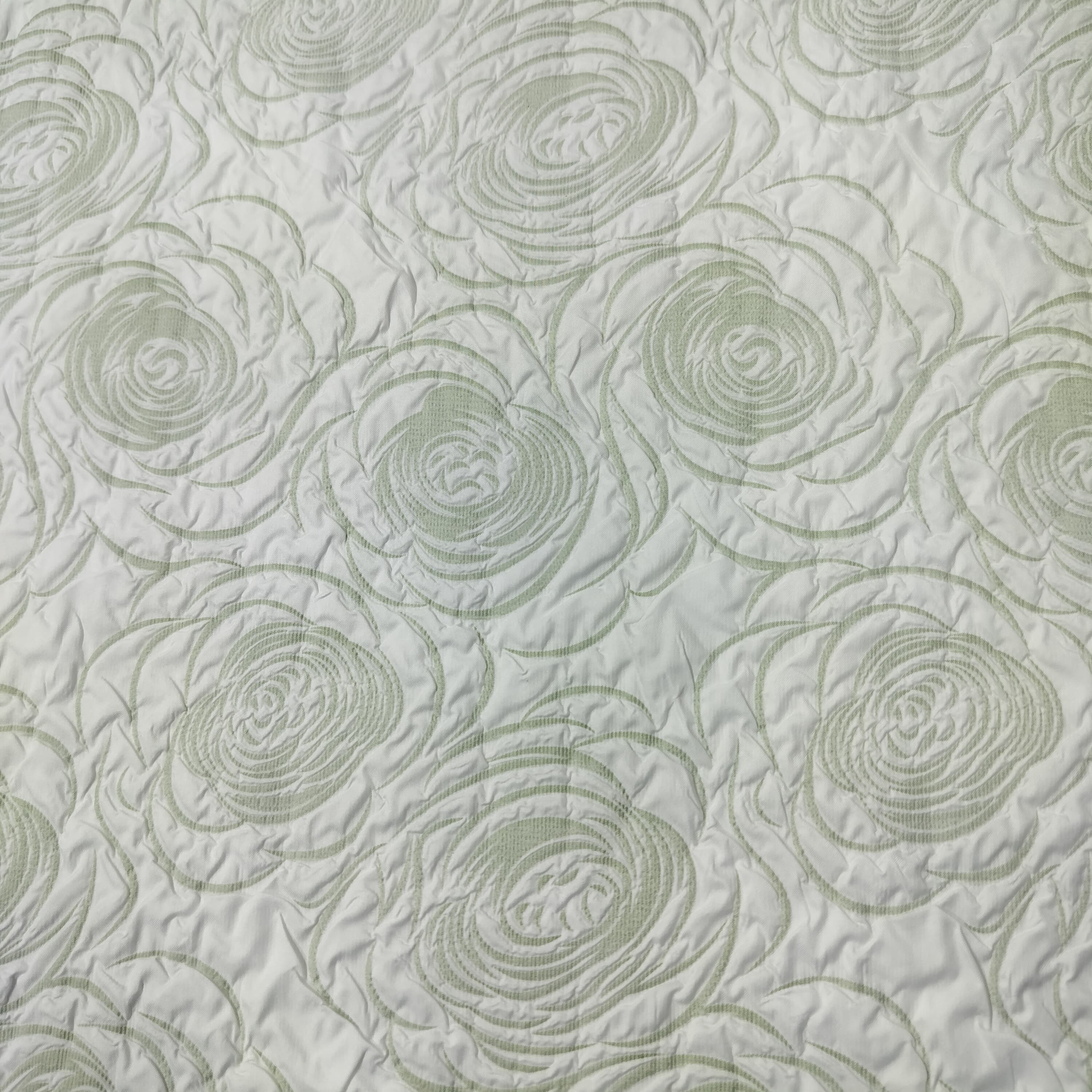 White & Green Floral Print Satin Fabric 11192