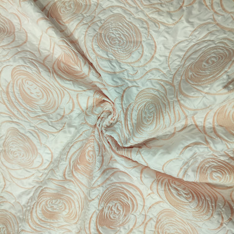 White & Orange Floral Print Satin Fabric 11194