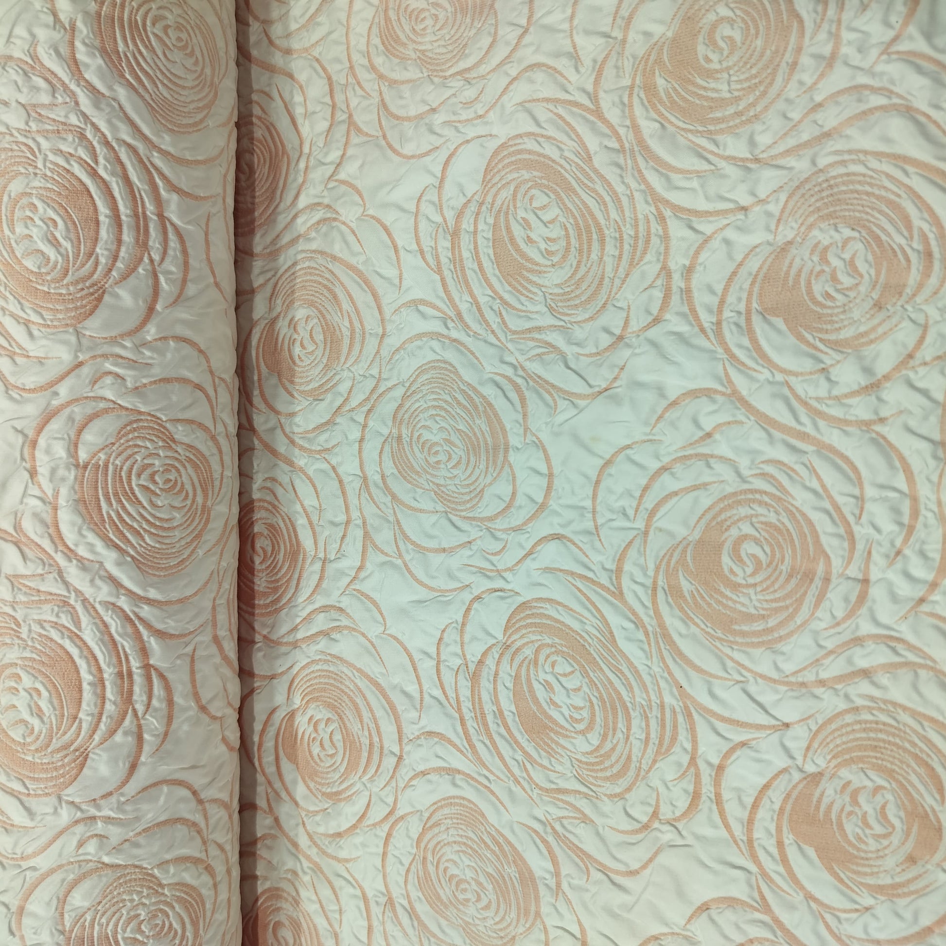 White & Orange Floral Print Satin Fabric 11194