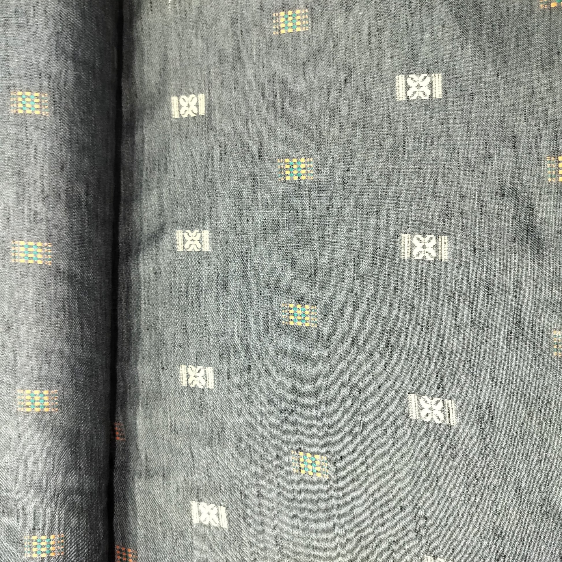 Dark Grey Multicolor Dobby print Linen Fabric 16517