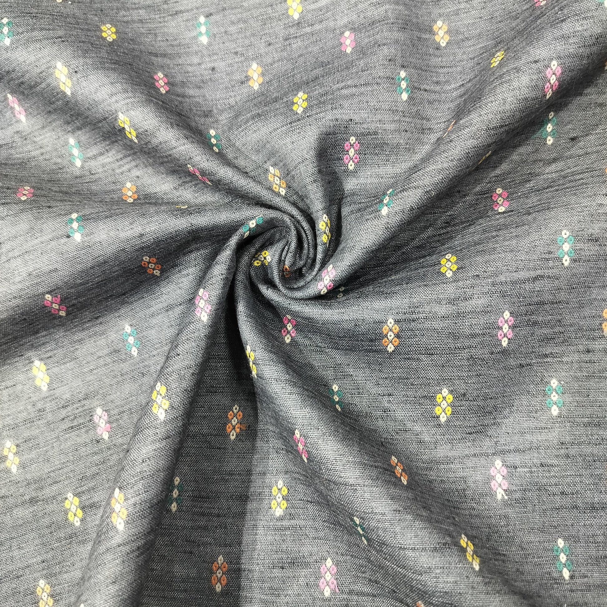 Dark Grey Dobby Print Linen Fabric 16496